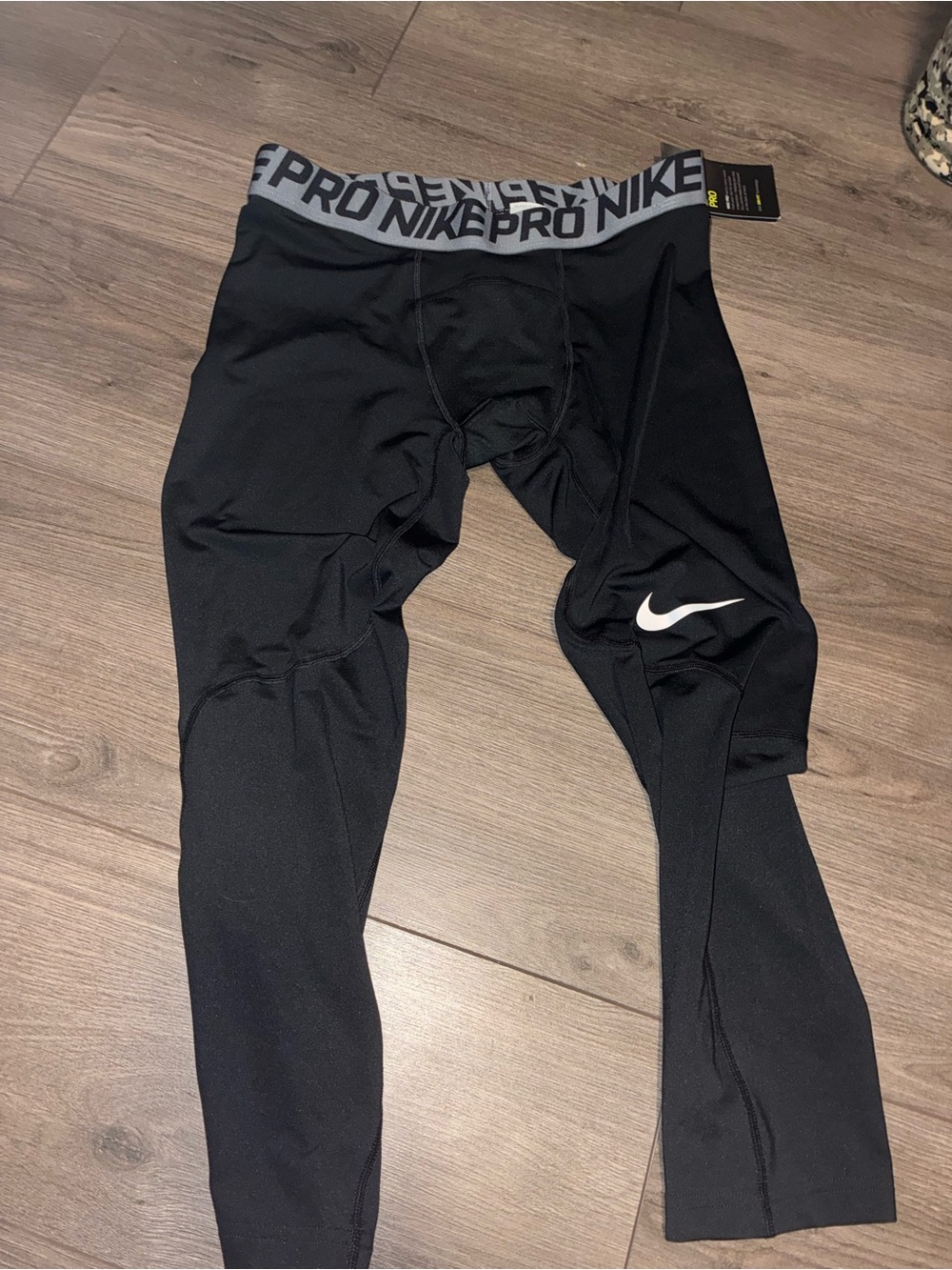 Nike Pro Black Compression Tights with White Swoosh